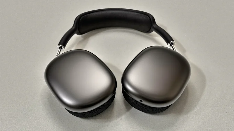 Illustration kabelloser Over-Ear-Kopfhörer in mattem Graphit auf grauem Untergrund